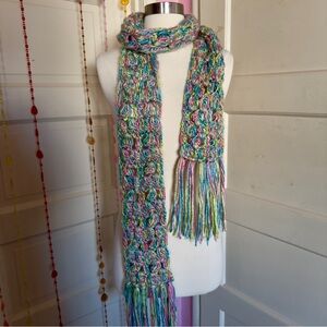 Handmade Multicolor Chunky Knit Fringed Scarf Boho Cozy Winter